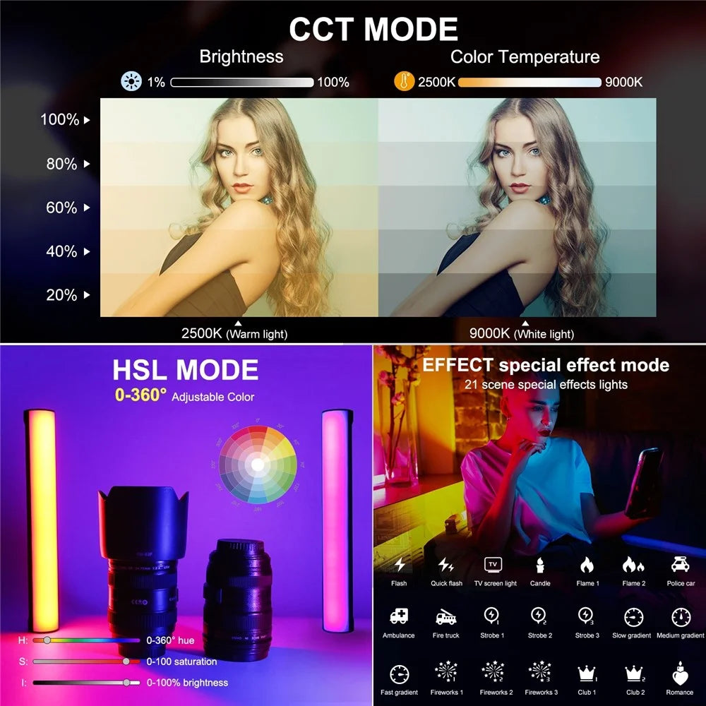 PULUZ PU4139 30cm Portable RGB Light Stick Magnetic LED Tube Light Wand 10W Photography Fill Light - 3
