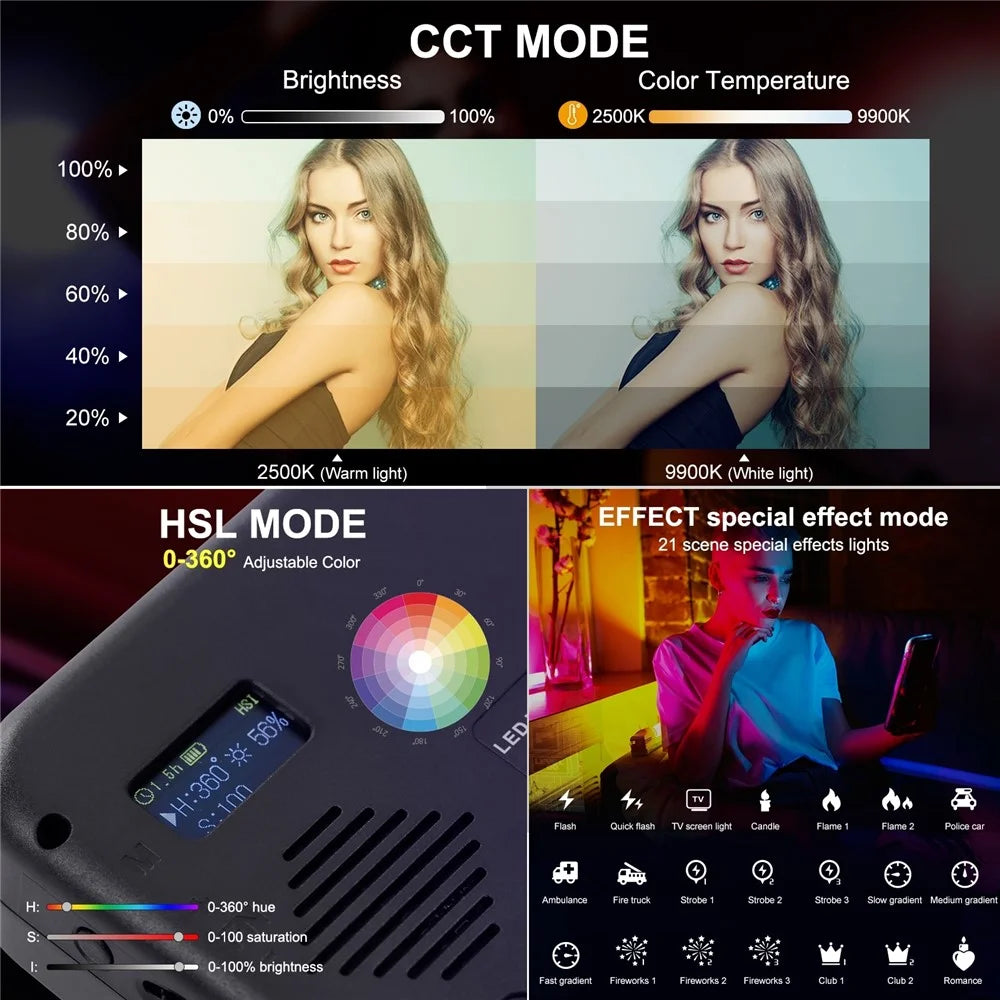 PULUZ PU634 RGB Photography Lamp Skin Beauty Live Streaming LED Fill Light for Camera Phone - 3