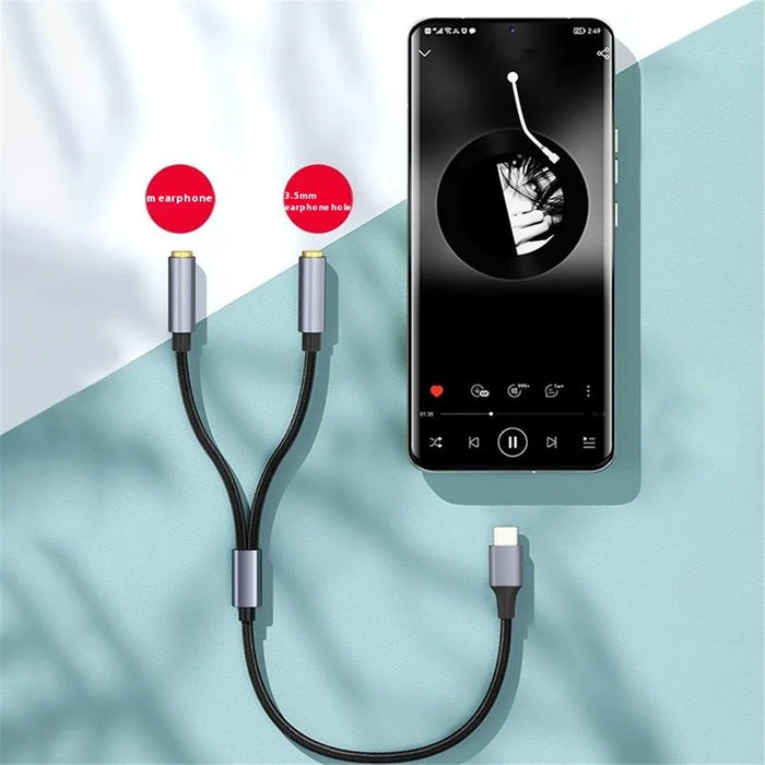 25cm Type-C to 3.5mm Audio Splitter Cable Headphone Adapter for Smartphone Computer - 6