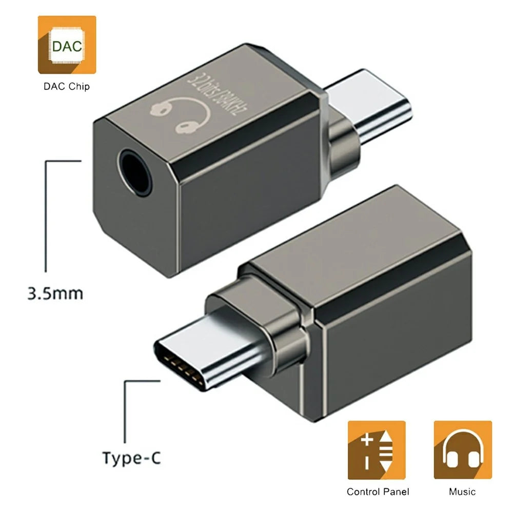UC-075-DA USB-C to 3.5mm DAC Audio Adapter 384kHz KT02H20 Chip Aluminum Alloy Converter for Laptop / Tablet / Phone - 3