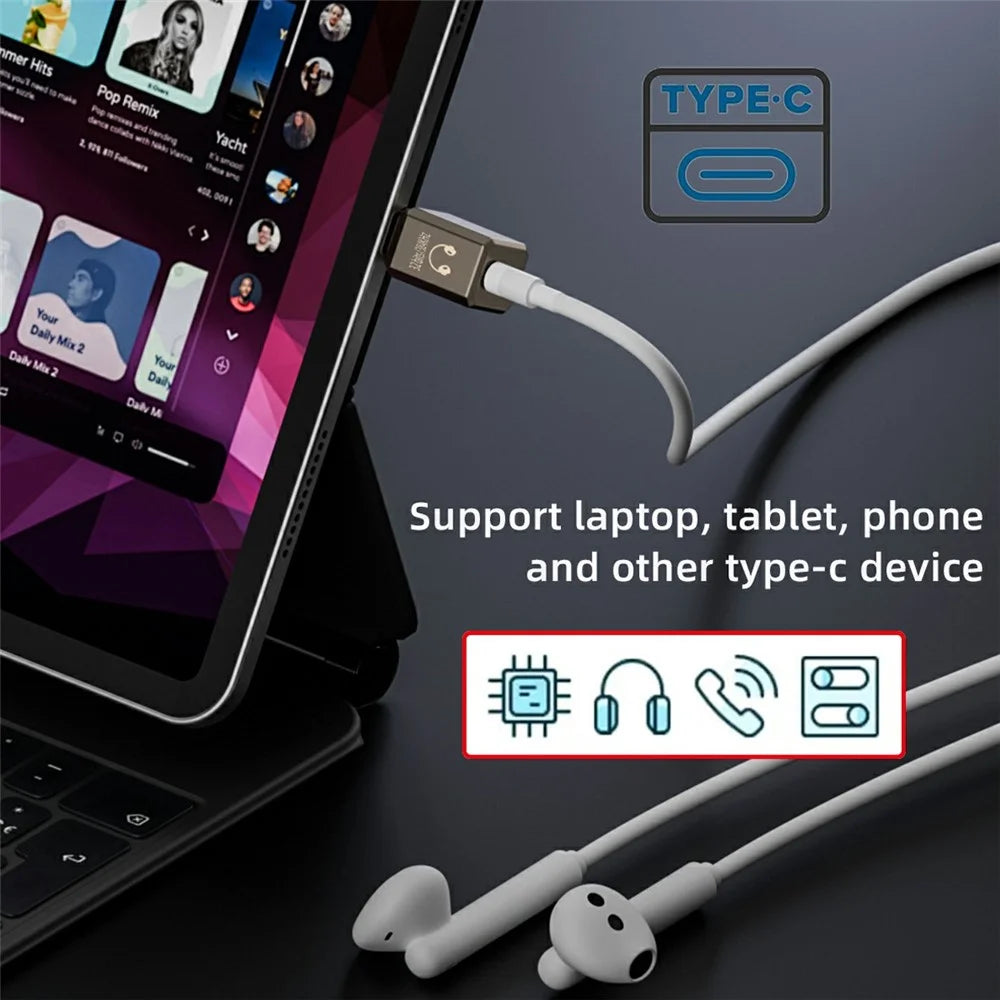 UC-075-DA USB-C to 3.5mm DAC Audio Adapter 384kHz KT02H20 Chip Aluminum Alloy Converter for Laptop / Tablet / Phone - 7