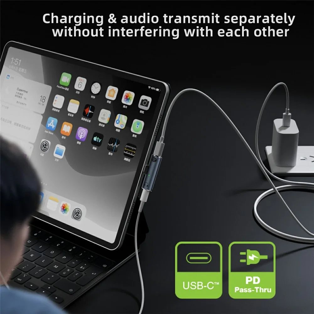 UC-075-PD Type-C to 3.5mm Audio DAC AUX Music + 100W PD Power CS201 Chip Adapter for Laptop Tablet Phone - 6