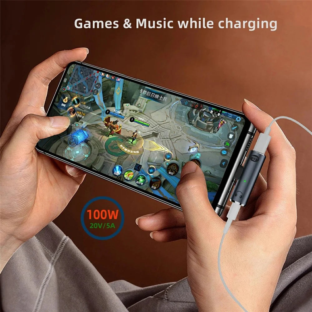 UC-075-PD Type-C to 3.5mm Audio DAC AUX Music + 100W PD Power CS201 Chip Adapter for Laptop Tablet Phone - 7