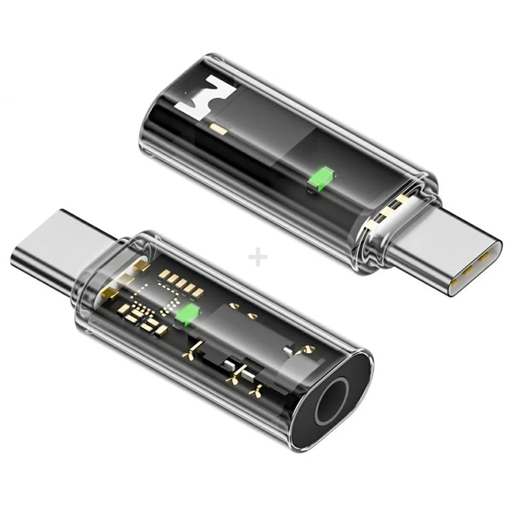 UC-075-TR 2Pcs USB-C to 3.5mm Audio AUX AB136D Chip Transparent Adapter for Laptop Tablet Phone - 1