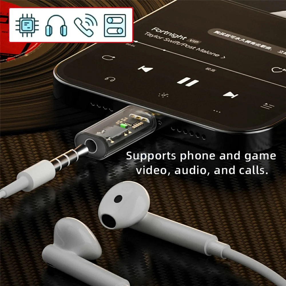 UC-075-TR 2Pcs USB-C to 3.5mm Audio AUX AB136D Chip Transparent Adapter for Laptop Tablet Phone - 4