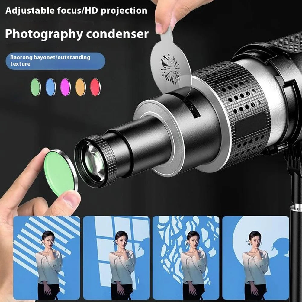 MM-06Pro Photography Condenser 35 Gobo Set LED Optical Spotlight Tube for Godox Jinbei Aputure Bowens Mount - 2
