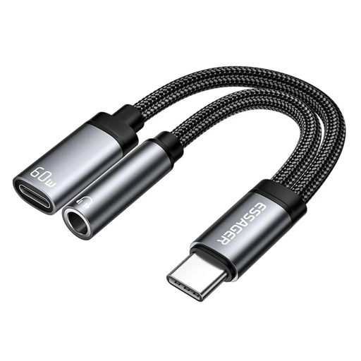 ESSAGER ES-YP25 Audio Charging Adapter Cable Type-C to Type-C + 3.5mm for Simultaneous Charging / Listening - 1