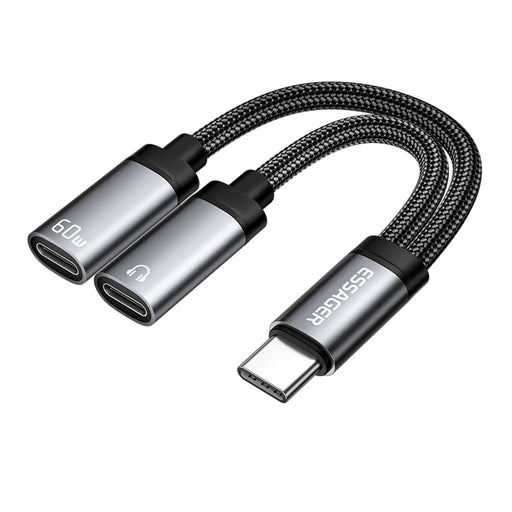 ESSAGER ES-YP25 Audio Charging Adapter Cable Type-C to Type-C + Type-C for Simultaneous Charging / Listening - 1