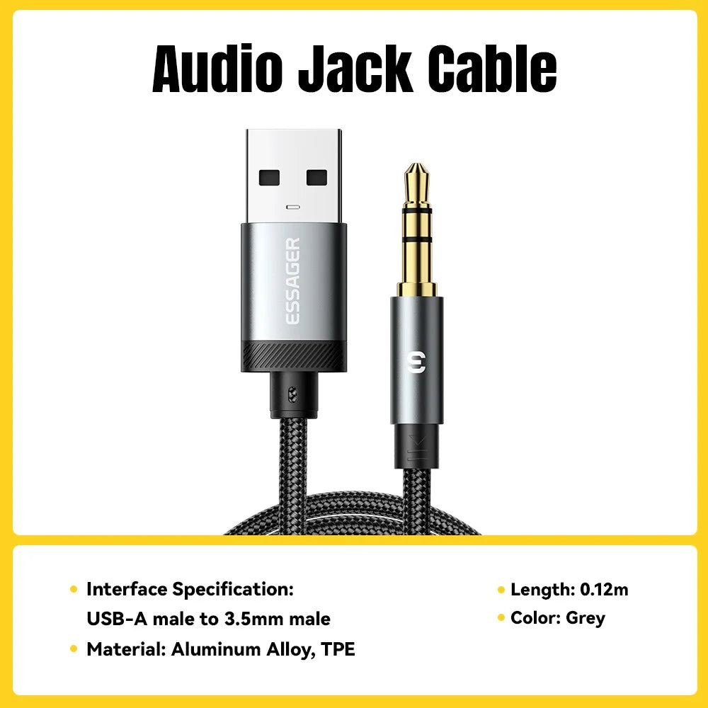 ESSAGER ES-YP22 USB-A Male to 3.5mm Male Audio Adapter Cable for Apple / Android Headphones - 2