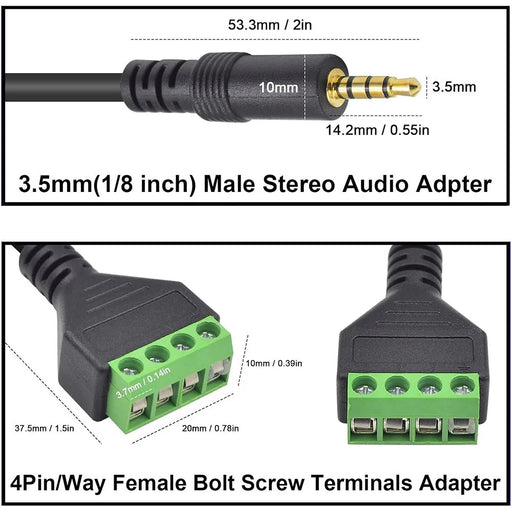 JUNSUNMAY 3.5mm Stereo Male to 4-Pole Terminal Block Audio Connector Cable Solderless Audio Cord (Green) - 2