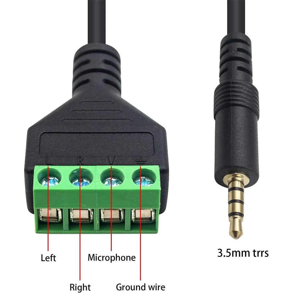 JUNSUNMAY 3.5mm Stereo Male to 4-Pole Terminal Block Audio Connector Cable Solderless Audio Cord (Green) - 3