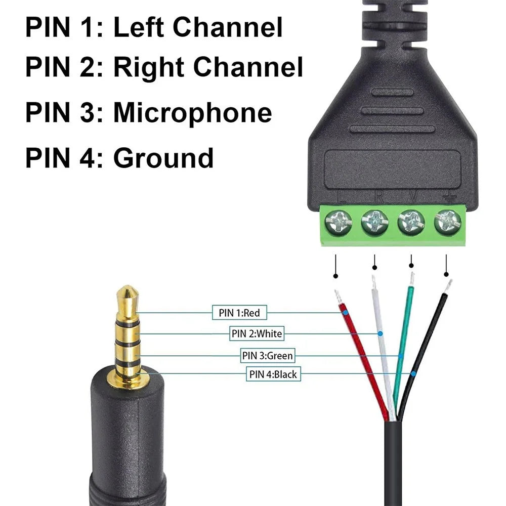JUNSUNMAY 3.5mm Stereo Male to 4-Pole Terminal Block Audio Connector Cable Solderless Audio Cord (Green) - 4