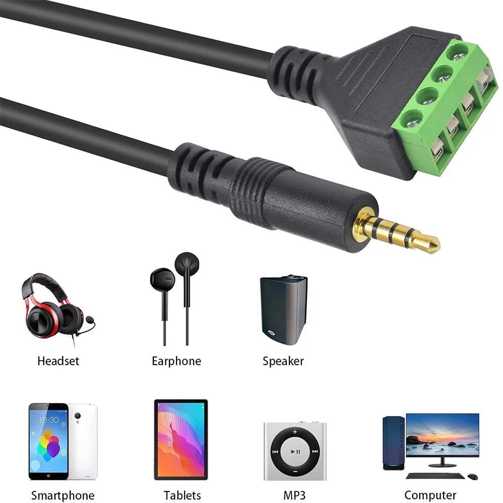 JUNSUNMAY 3.5mm Stereo Male to 4-Pole Terminal Block Audio Connector Cable Solderless Audio Cord (Green) - 5