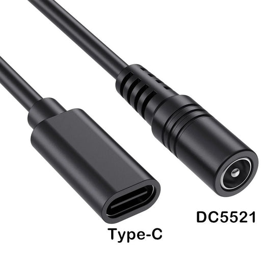 JUNSUNMAY 25cm Type-C Female to DC 5.5mm x 2.1mm Female Adapter Cable 5V 3A Power Extension Cord - 2