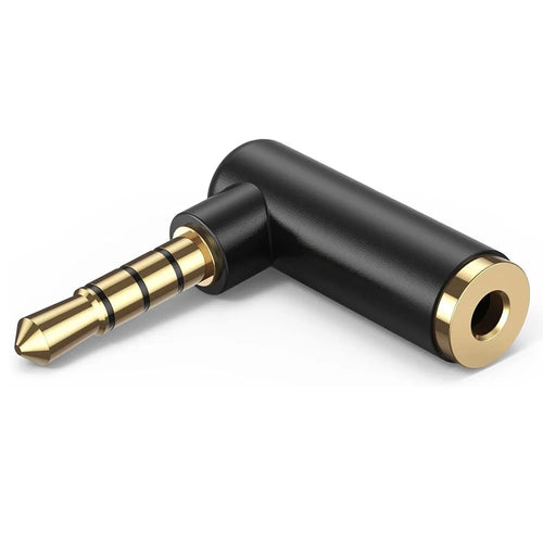 JUNSUNMAY 4-Pole 3.5mm Male to Female 90 Degree Right Angle Audio Adapter Gold Plated Connector - Black - 1