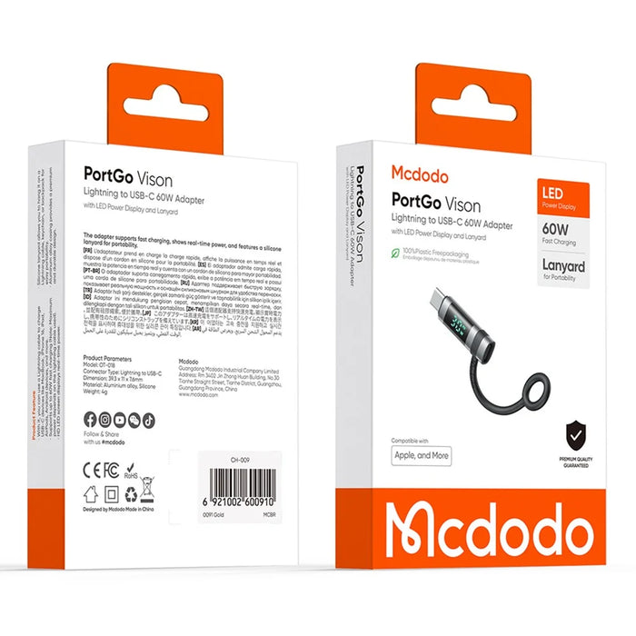 MCDODO OT-0180 MDD Digital Display PD Adapter iP to USB-C 60W Fast Charging Converter - 7