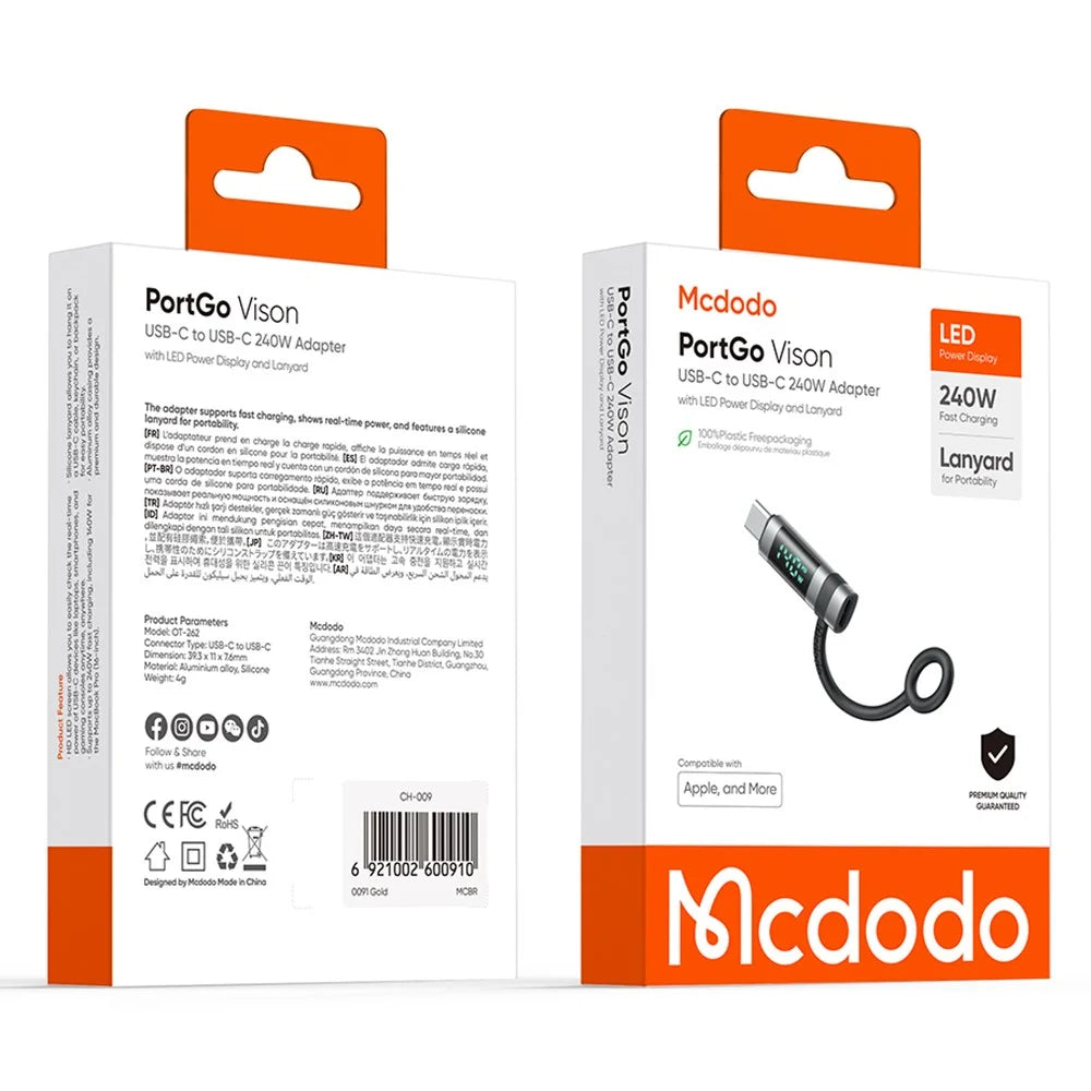 MCDODO OT-2620 MDD USB-C to USB-C Adapter PD 240W with Digital Display Mini Converter - 7