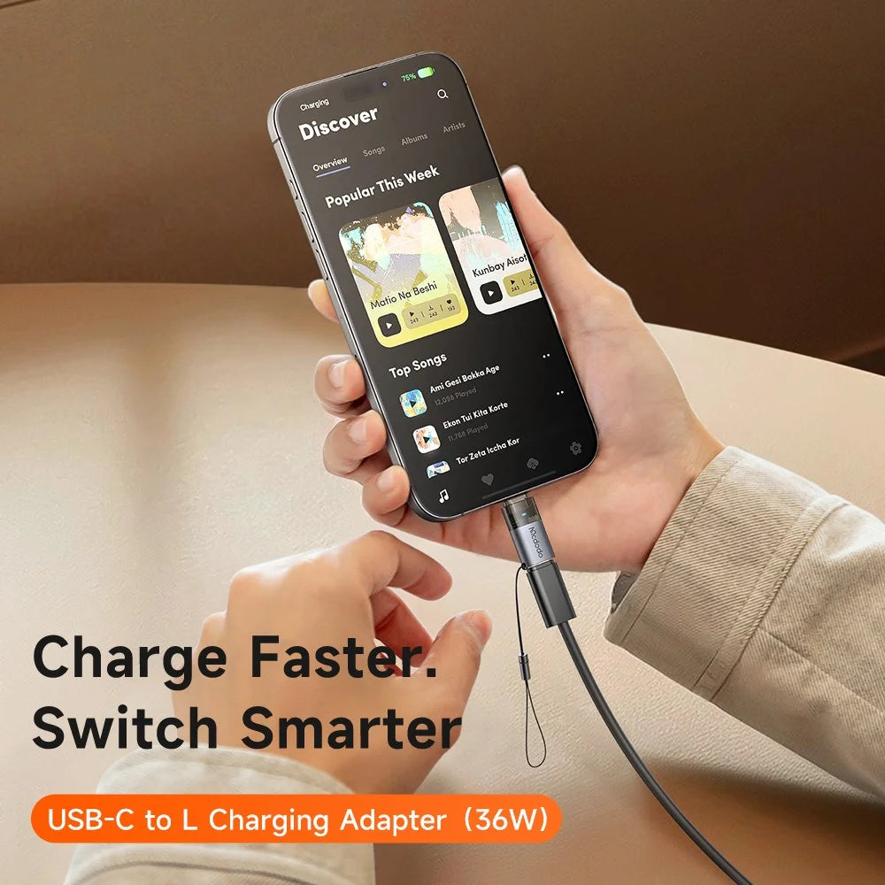 MCDODO OT-7630 MDD USB-C Female to iP Male Adapter with LED Light PD 36W Fast Charging Converter - 2