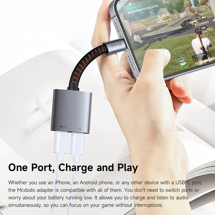 MCDODO CA-3370 MDD 2 in 1 Audio Adapter Cable USB-C to Dual USB-C Charging / Audio For Smartphones / Tablets - 5