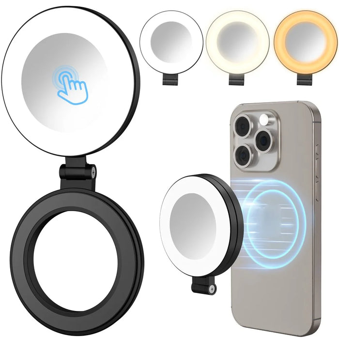 H22B Foldable Magnetic Phone Ring Light Dimmable Portable LED Fill Lamp for Photography / Makeup - Black - 5
