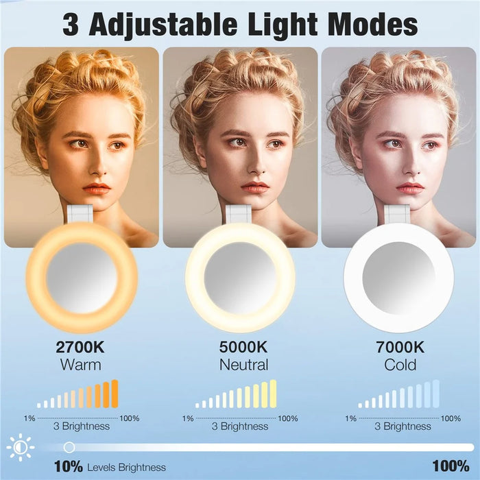 H22B Foldable Magnetic Phone Ring Light Dimmable Portable LED Fill Lamp for Photography / Makeup - Black - 7