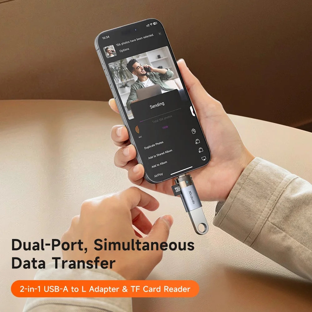 MCDODO OT-785 2 in 1 USB A Female to iP Male Converter with TF Card Slot 480Mbps Data Transfer Adapter - 2