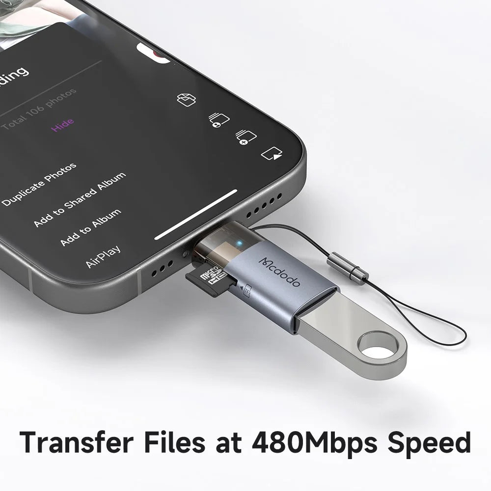 MCDODO OT-785 2 in 1 USB A Female to iP Male Converter with TF Card Slot 480Mbps Data Transfer Adapter - 3