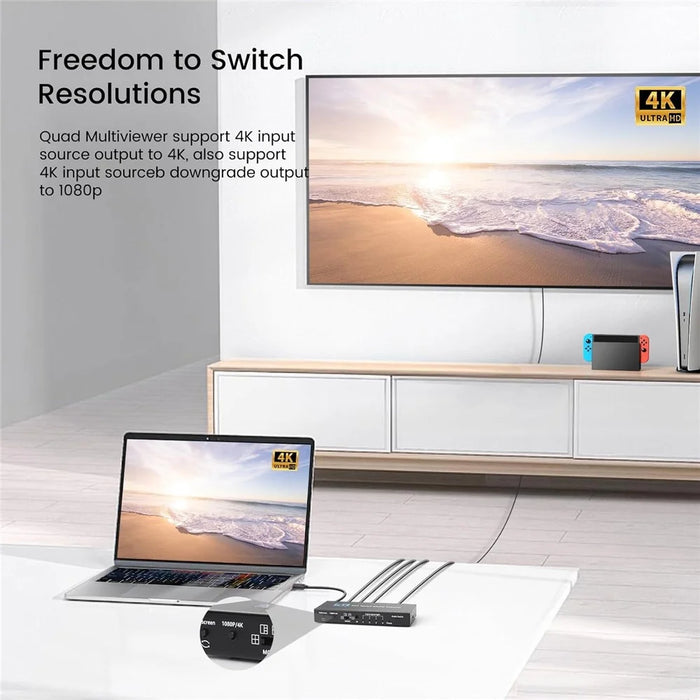 NK-941 4K HD 4 Input 1 Output Splitter Seamless Switch Multi-Viewer with Remote Control - 6