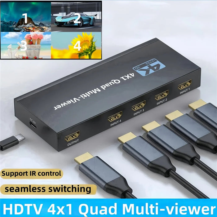 NK-941 4K HD 4 Input 1 Output Splitter Seamless Switch Multi-Viewer with Remote Control - 7