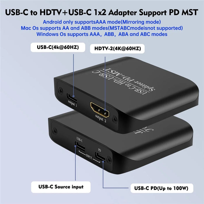 NK-E70 Type-C to HD + Type-C Splitter 4K 60Hz MST / SST Display Adapter Support PD Charging - 6