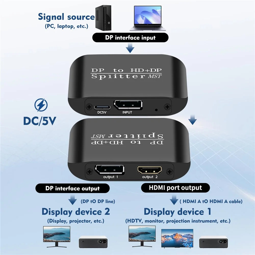 NK-W60 DP to HD+DP 4K 60Hz Splitter MST / SST Adapter for Dual Display / Mirror Display - 6