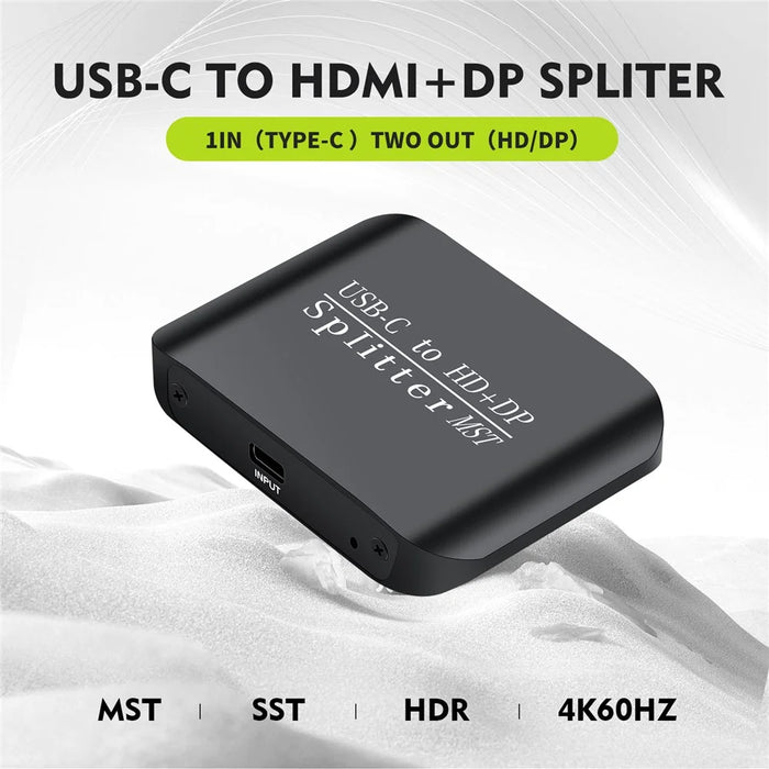 NK-E60 USB-C to HD+DP Splitter Support MST / SST 4K 60Hz 3D / HDR Adapter for Dual Display / Mirror Mode - 7