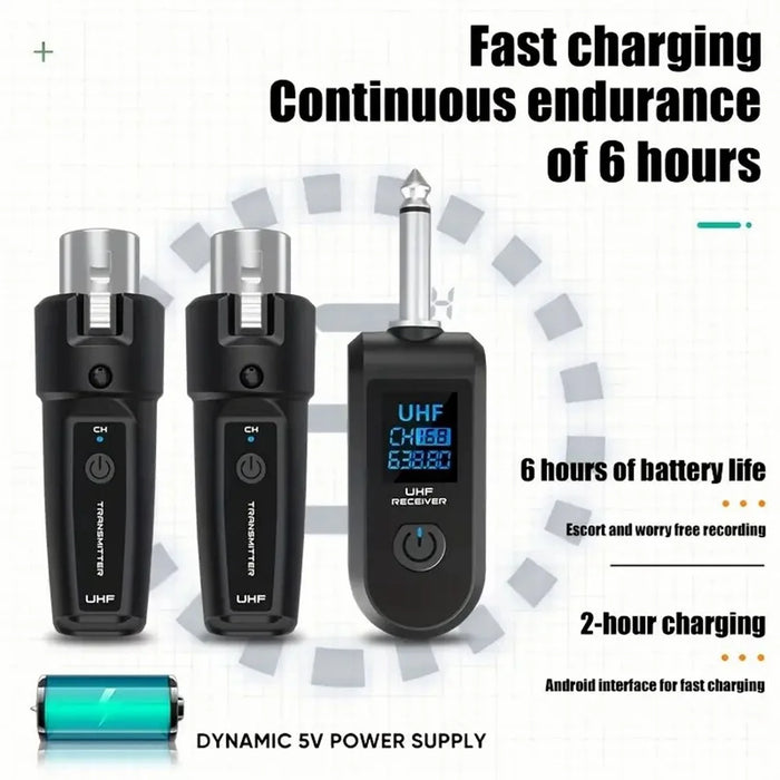K1 Wired to Wireless Microphone Converter for Handheld Dynamic Mic, 2 Transmitter + 1 Receiver - 2
