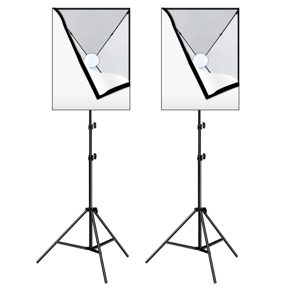 PULUZ PKT3133 2 Sets For Studio Photography 50 x 70cm Softbox with 30W E27 LED Bulb and Adjustable Tripod Stand - UK Plug - 1