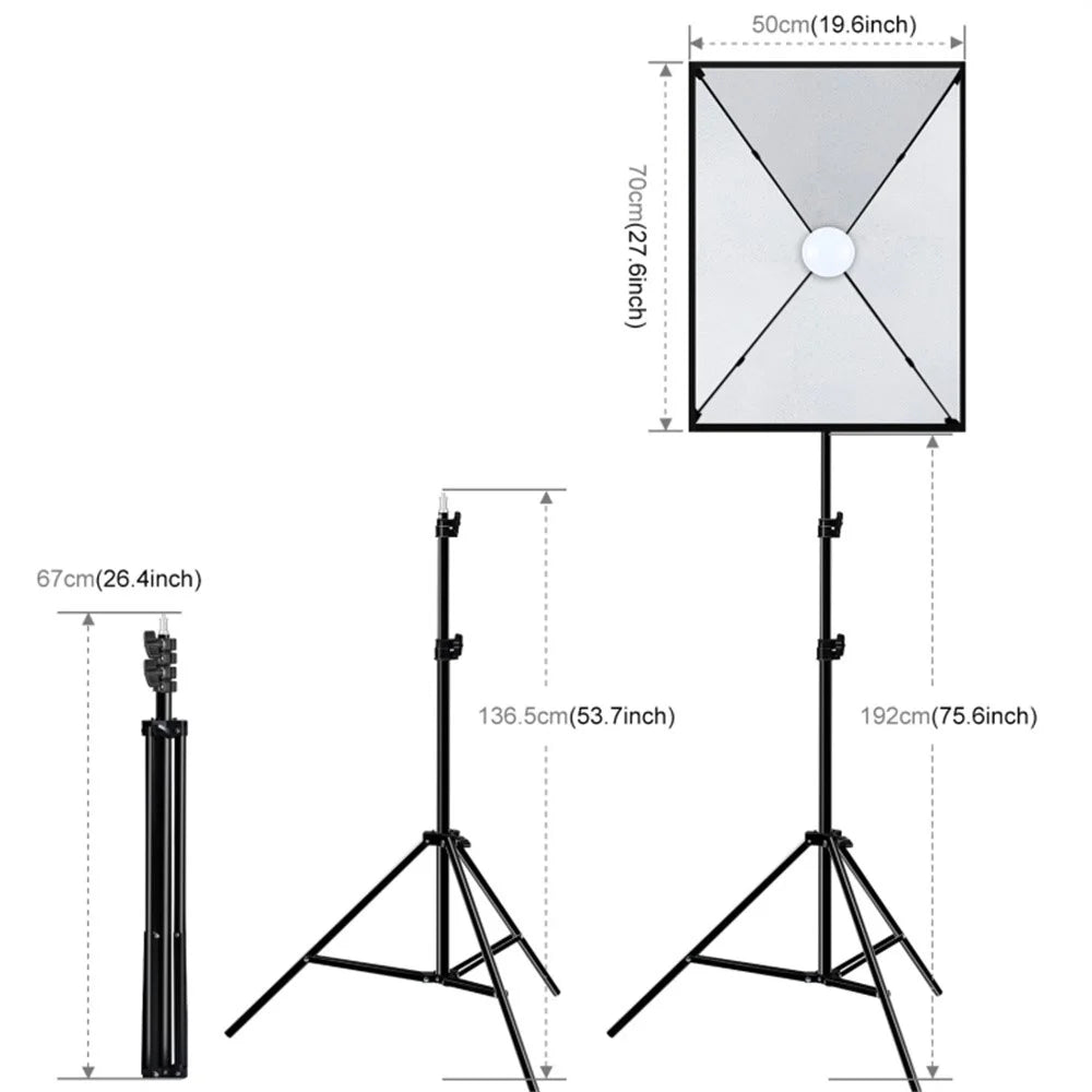 PULUZ PKT3133 2 Sets For Studio Photography 50 x 70cm Softbox with 30W E27 LED Bulb and Adjustable Tripod Stand - UK Plug - 7