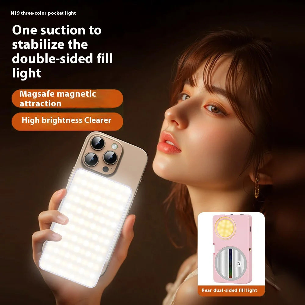N19 Tri-Color Pocket Light Portable Magnetic LED Lamp Photography Fill Light 2800-9000K - Black - 2