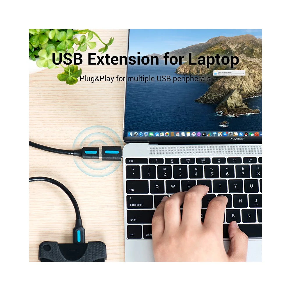 VENTION CDT Series USB-A Female to Type-C Male USB2.0 OTG Adapter 480Mbps Data Transfer PVC Converter - Black - 6
