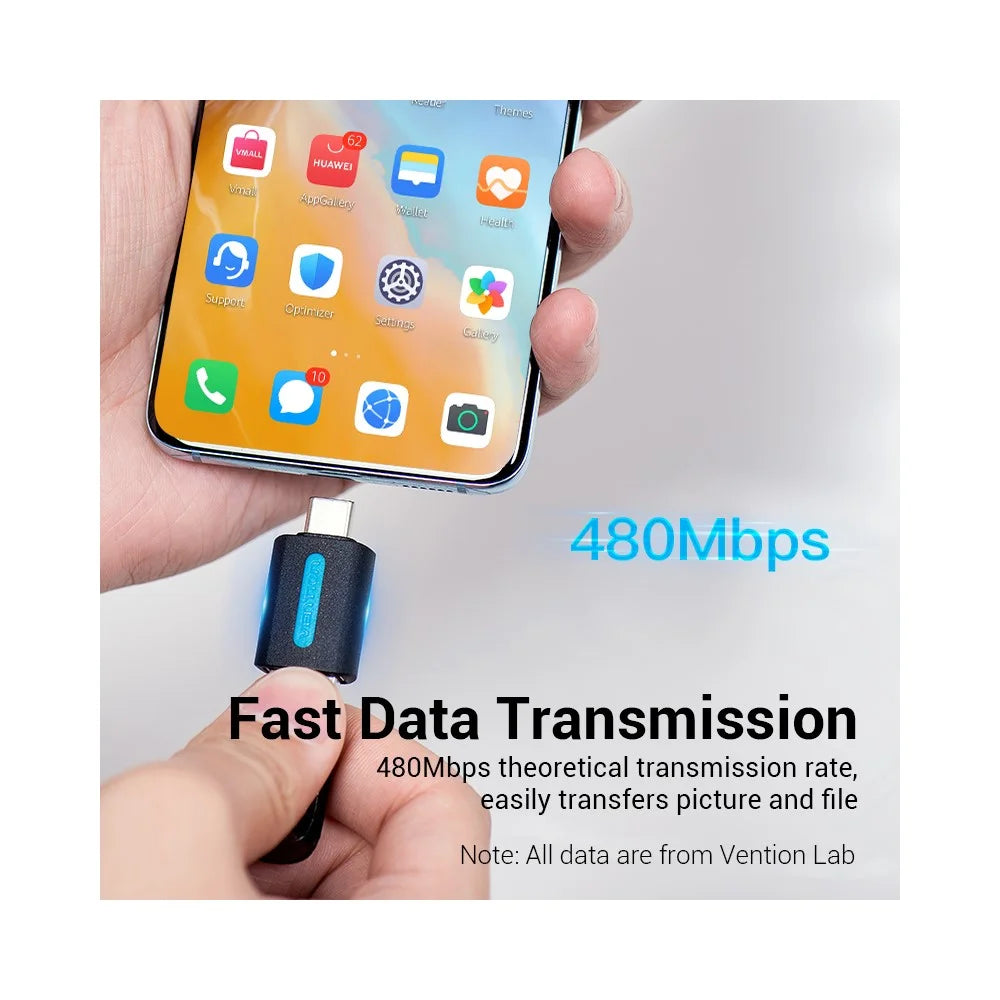 VENTION CDT Series USB-A Female to Type-C Male USB2.0 OTG Adapter 480Mbps Data Transfer PVC Converter - Black - 7