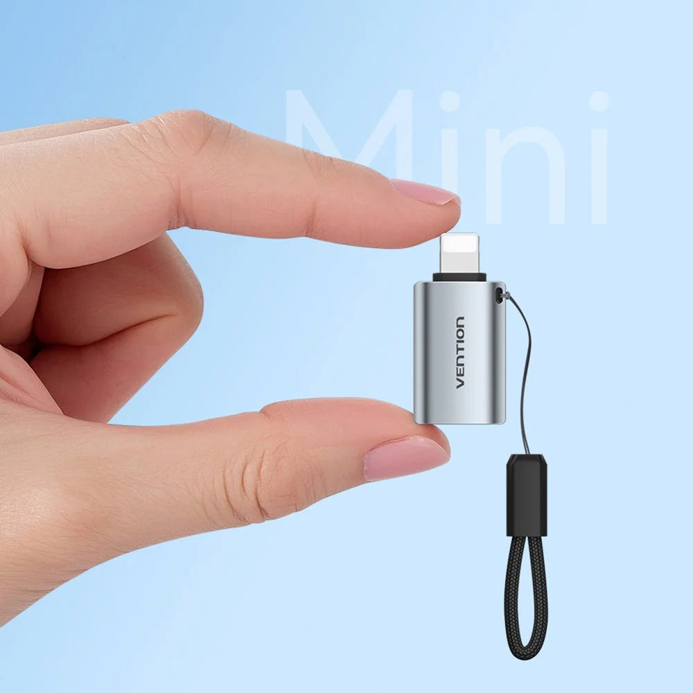 VENTION CUC Series 8-Pin Male to USB-A Female OTG Adapter Aluminum Alloy USB 2.0 Data Transfer Converter - Grey - 4