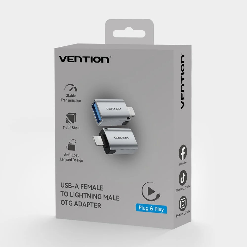 VENTION CUC Series 8-Pin Male to USB-A Female OTG Adapter Aluminum Alloy USB 2.0 Data Transfer Converter - Grey - 7