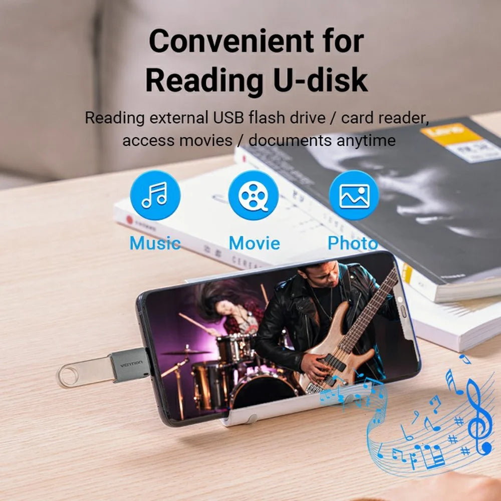 VENTION CDQ Series USB 3.0 Type C Male to USB A Female Converter Aluminum Alloy OTG Adapter with Lanyard - 3