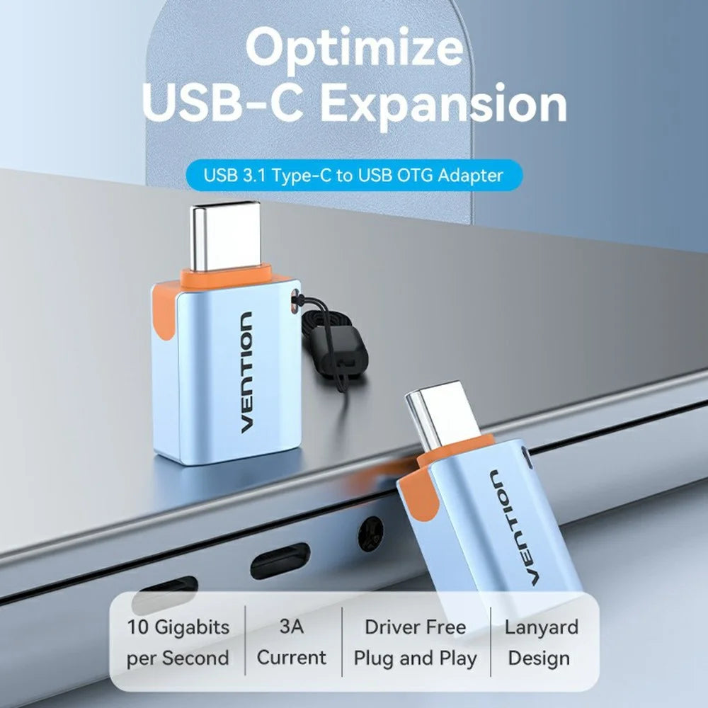 VENTION CUB Series USB 3.1 Type C Male to USB A Female Aluminum Alloy OTG Adapter with Lanyard - 3