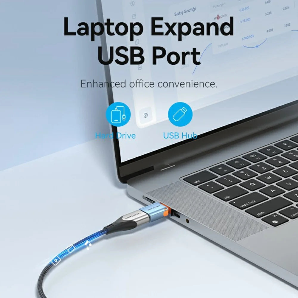 VENTION CUB Series USB 3.1 Type C Male to USB A Female Aluminum Alloy OTG Adapter with Lanyard - 5