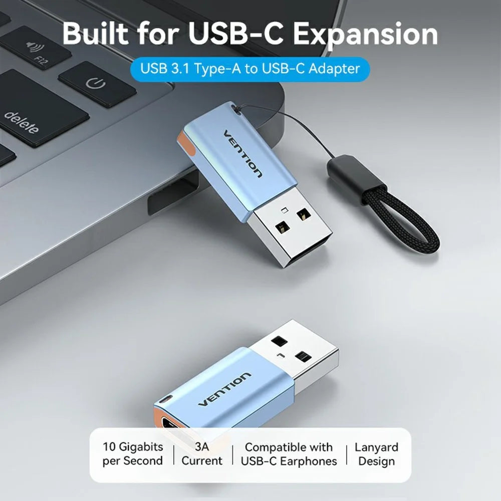VENTION CUA Series USB 3.1 Type-A Male to Type-C Female Adapter Aluminum Alloy OTG Converter with Lanyard - 3