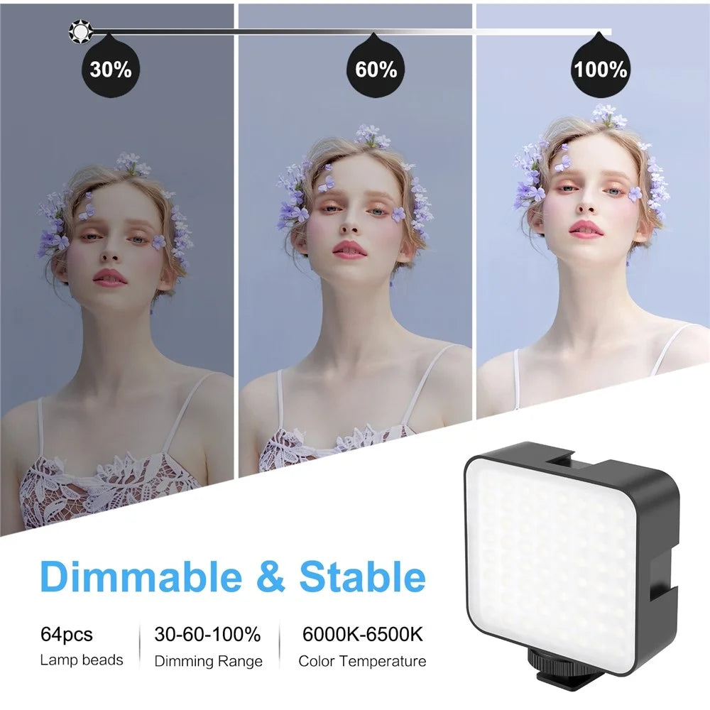 PULUZ PU529B 3W 49 LEDs Fill Light 6500K 800 Lumens One Touch Dimming Photography Lamp with Cold Shoe Mount - 3