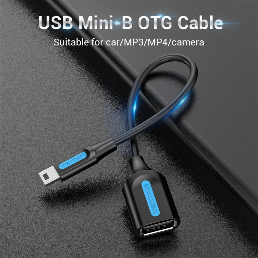 VENTION CCT Series USB 2.0 Mini-B Male to USB-A Female OTG Adapter Round PVC 0.15m Data Cable - Black - 2