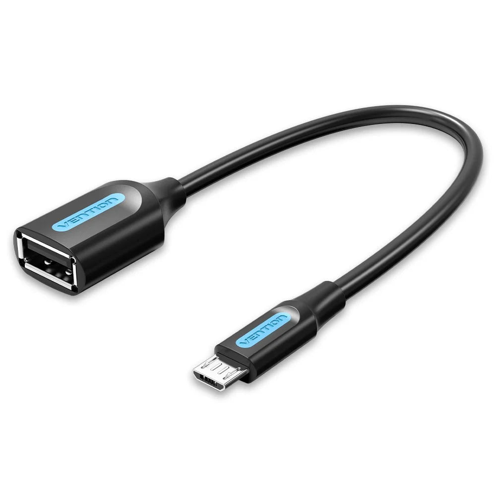 VENTION CCU Series USB 2.0 Micro-B Male to USB-A Female OTG Adapter 0.15m Round PVC Data Cable - Black - 1