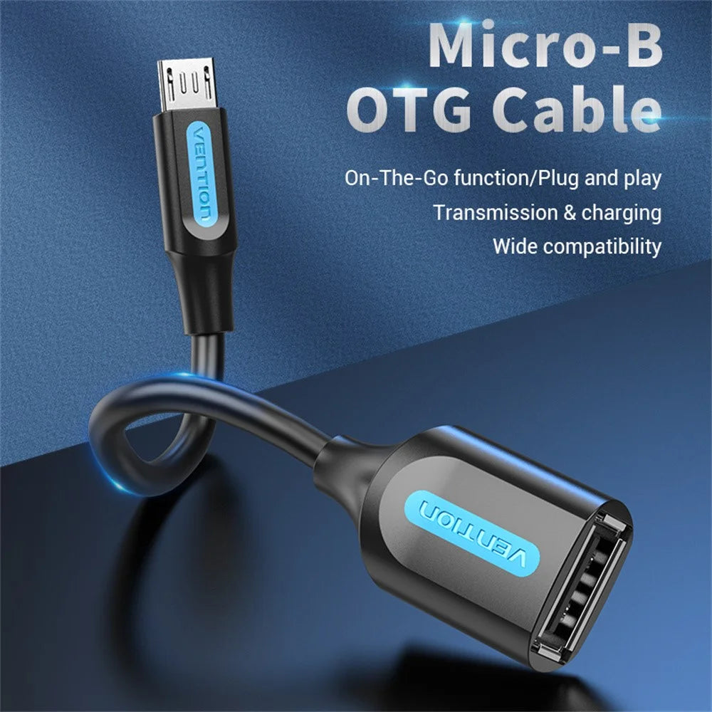 VENTION CCU Series USB 2.0 Micro-B Male to USB-A Female OTG Adapter 0.15m Round PVC Data Cable - Black - 2