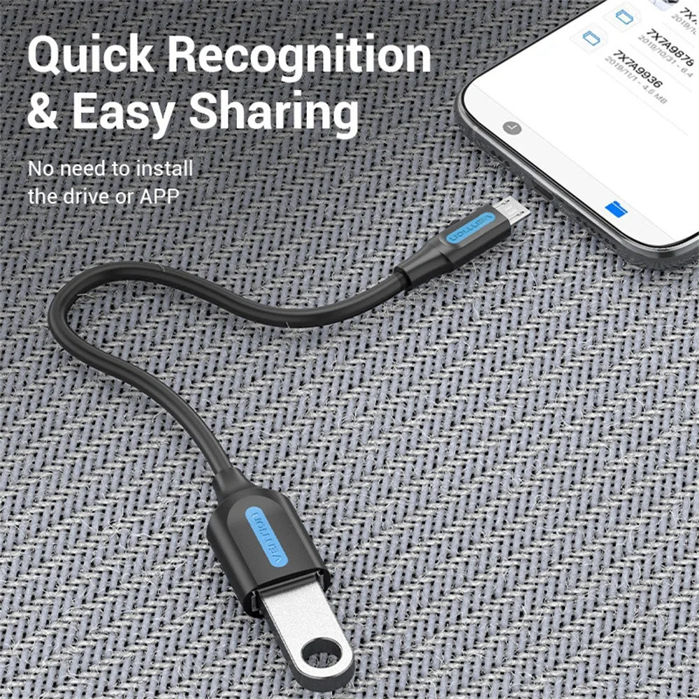 VENTION CCU Series USB 2.0 Micro-B Male to USB-A Female OTG Adapter 0.15m Round PVC Data Cable - Black - 5