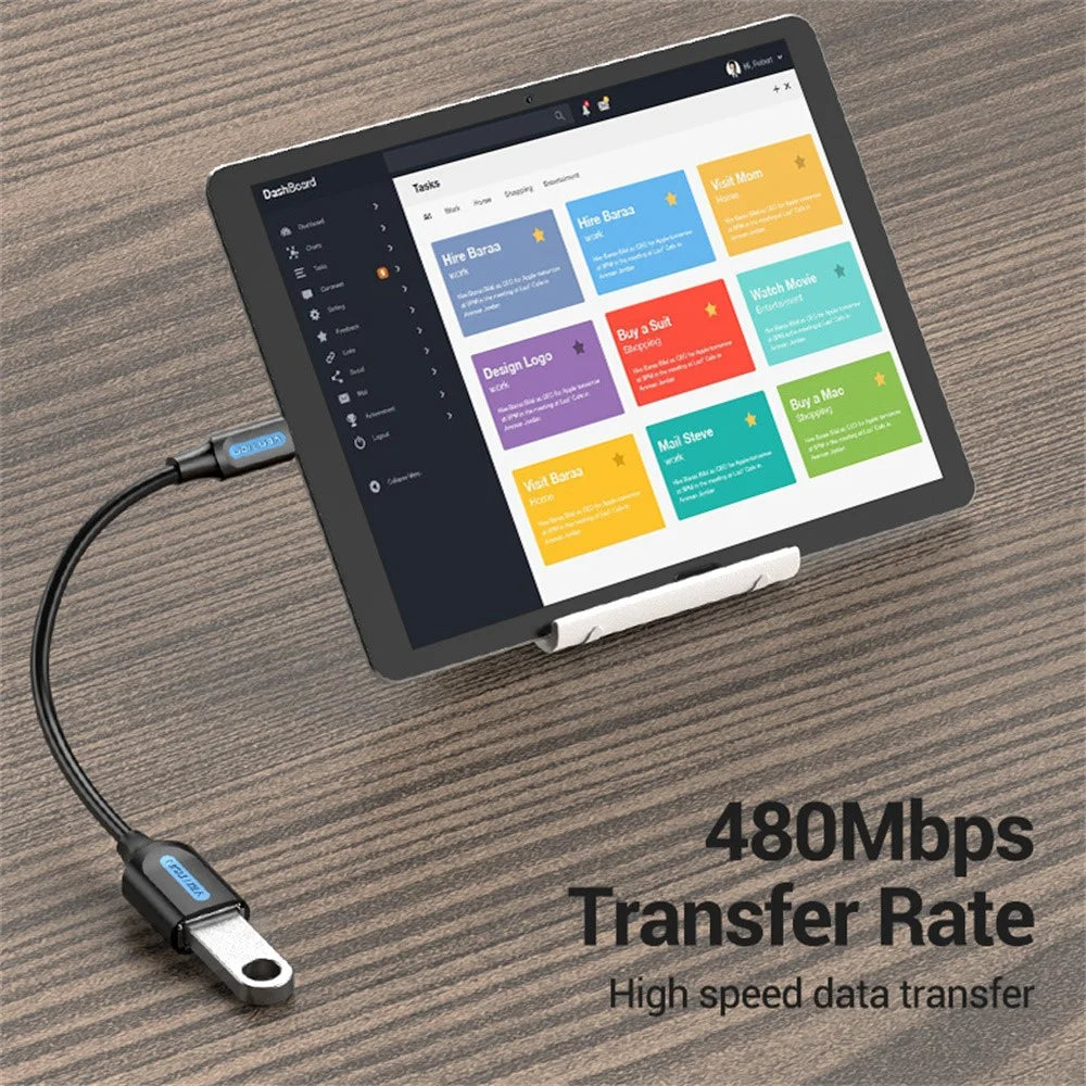 VENTION CCU Series USB 2.0 Micro-B Male to USB-A Female OTG Adapter 0.15m Round PVC Data Cable - Black - 6